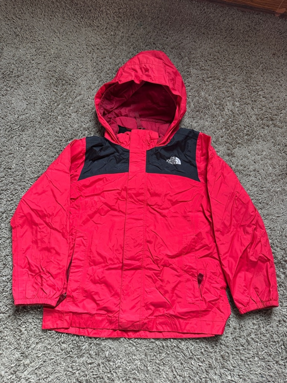 The North Face Kids Red and Black Hooded Raincoat